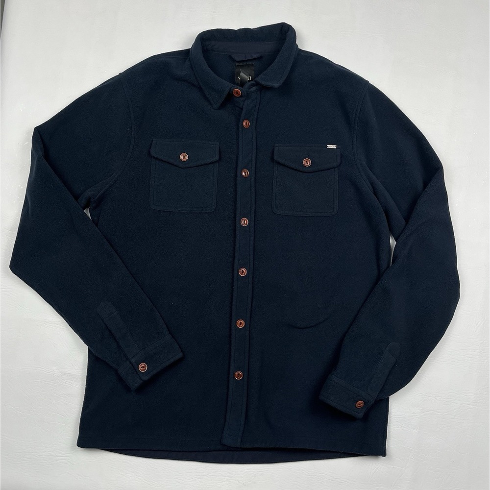 Vuori Aspen Shirt Jacket Mens Large Navy Blue Fleece Button Down Long Sleeve